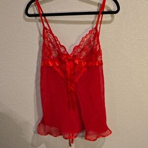 cinema exoile lingerie Vibrant Red Lace Chemise with Flowy Silhouette